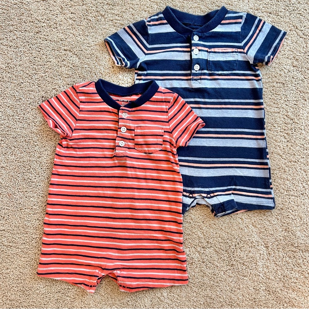 2-Pack Henley Striped Shortalls, 12 months